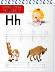 Alphabet tracing worksheet with letter and vocabulary