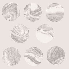 Round beige marble pattern texture set. Vector pale illustration.