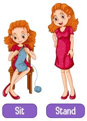 Opposite words with sit and stand
