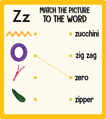 Match the picture to the word worksheet for children