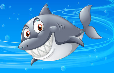 Many sharks cartoon character in the underwater background