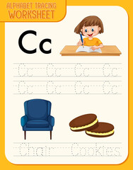 Alphabet tracing worksheet with letter and vocabulary