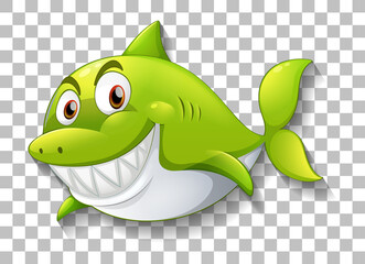 Shark smiling cartoon character on transparent background