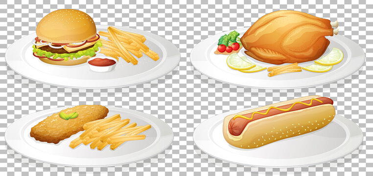 Set of fast food on transparent background