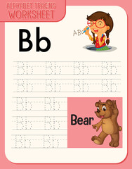 Alphabet tracing worksheet with letter and vocabulary