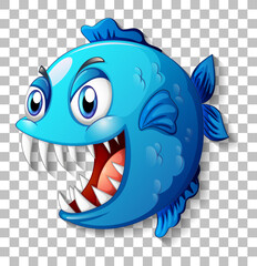Exotic fish with big eyes cartoon character on transparent background