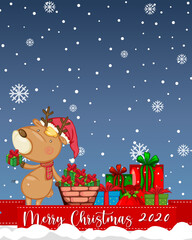 Merry Christmas 2020 font logo with reindeer cartoon character
