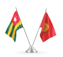 Kyrgyzstan and Togo table flags isolated on white 3D rendering