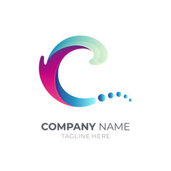 Initial letter C logo with water wave. Modern C business logo template