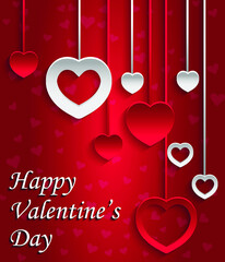 Happy Valentines Day Design in a romantic greeting background with red and white hearts - Vector
