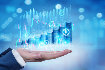 business man holding stack of coins