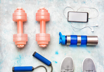 Sports equipment on light background