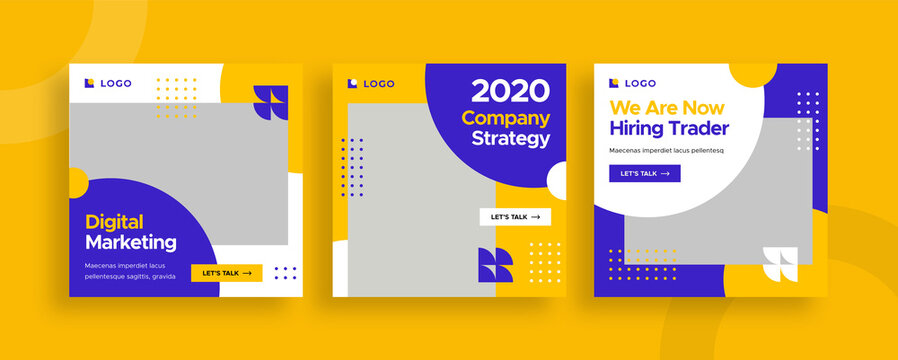 Set of editable templates for Instagram post, Facebook square, corporate, advertisement, and business, fresh design with simple yellow blue color (1/3)