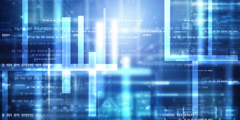 2d illustration abstract digital binary data on computer screen