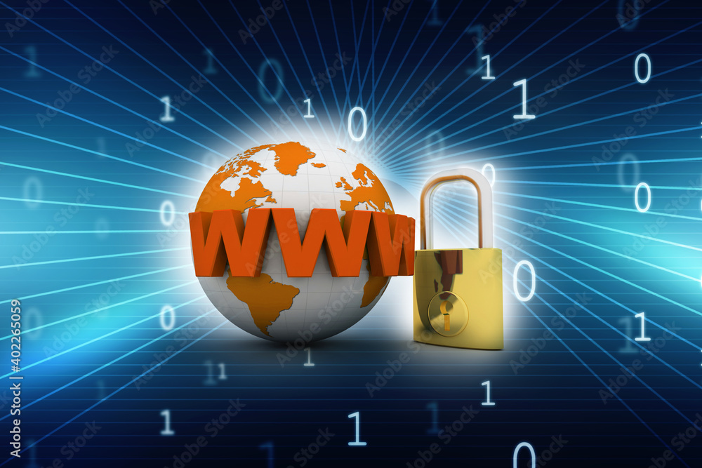 Poster 3d rendering padlock with www