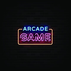 Obraz premium Arcade game neon signs vector. Design template neon style