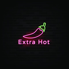 Red chili pepper Sign, Extra Hot Neon Signs Vector