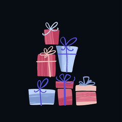 Christmas and New Year presents. Decorative vector winter holidays gift boxes.