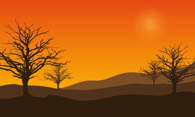 Naklejka na ściany i meble Trees and mountains nature scenery at sunset. City vector
