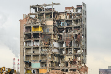 Building demolition and crashing by machinery for new construction