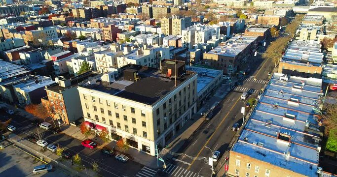 Aerial Pullback of an Office Building in Astoria Queens