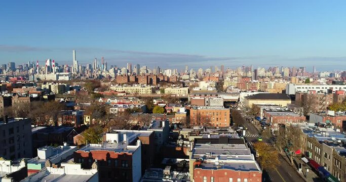 View of Astoria Queens Subway Train Station and New York City in the Background