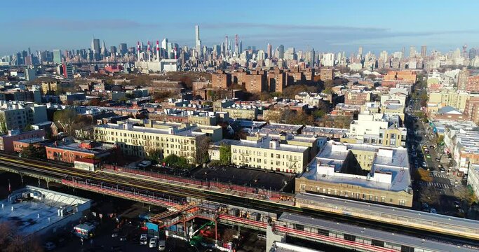 Swivel View of Train Tracks in the Foreground and New York City and Long Island City in the Background