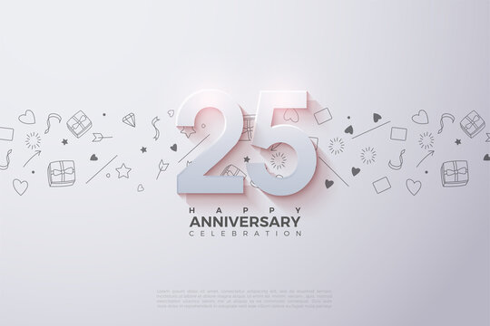 25th anniversary background with number illustration on white background with picture.