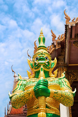 Green Thai giant demon Yaksha statue.