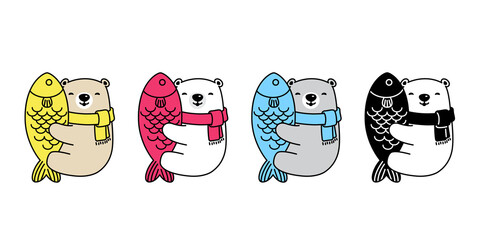Bear vector polar bear fish icon logo teddy cartoon character pet symbol doodle illustration design