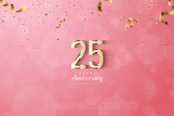 25th anniversary background with 3d numerals with luxurious gold stripes on the edges.