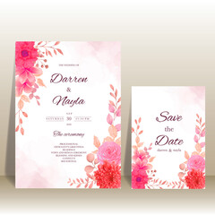 Fototapeta na wymiar Beautiful wedding invitation card with burgundy flower decoration