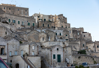  View of the Sassi di Matera a historic district in the city of Matera, well-known for their ancient cave dwellings. Basilicata. Italy