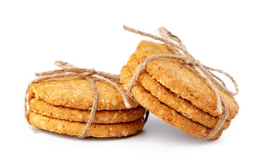 Stack of oat cookies isolated on white