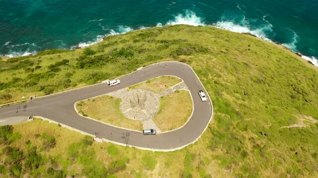 Drone aerial view of Point Udall sundial monument in St Croix Virgin Islands