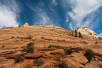 Beautiful blue sky above the mountain cliff.