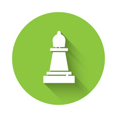 White Chess icon isolated with long shadow. Business strategy. Game, management, finance. Green circle button. Vector.