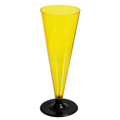Plastic glass for champagne or wine. Disposable, yellow, transparent isolated on white background
