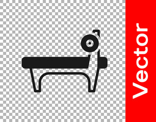 Black Bench with barbel icon isolated on transparent background. Gym equipment. Bodybuilding, powerlifting, fitness concept. Vector.