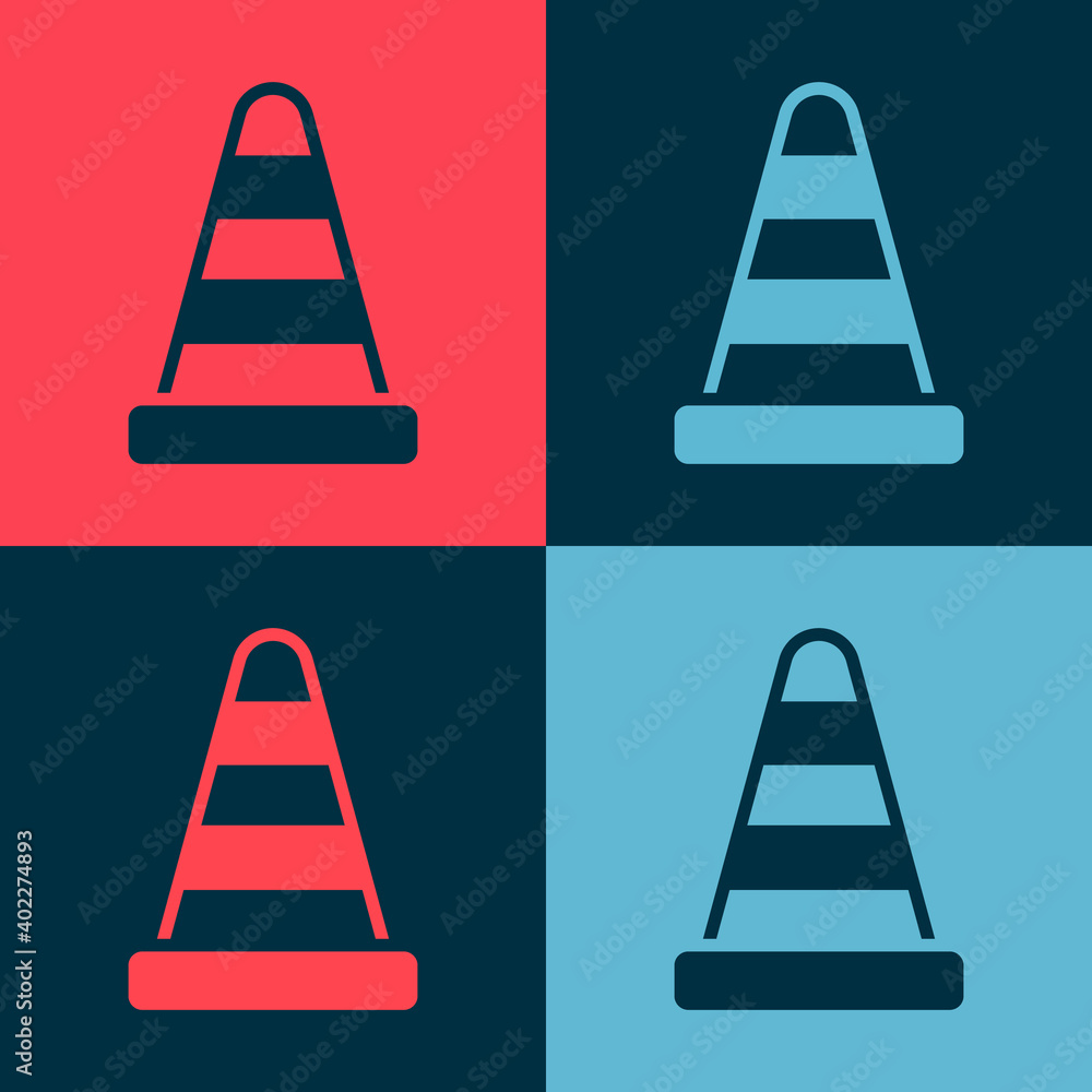Poster pop art traffic cone icon isolated on color background. vector.