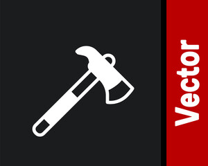 White Firefighter axe icon isolated on black background. Fire axe. Vector.