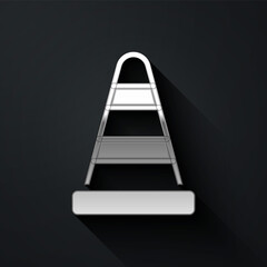Silver Traffic cone icon isolated on black background. Long shadow style. Vector.