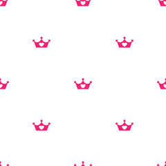 Seamless ornament with pink royal crowns isolated on white background.