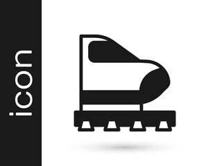 Black High-speed train icon isolated on white background. Railroad travel and railway tourism. Subway or metro streamlined fast train transport. Vector.