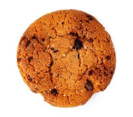 Close up of chocolate chip cookie isolated on white