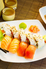 lunch with sushi dish - obrazy, fototapety, plakaty