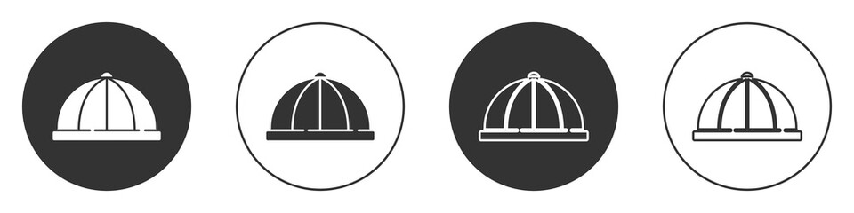 Black Baby hat icon isolated on white background. Circle button. Vector.