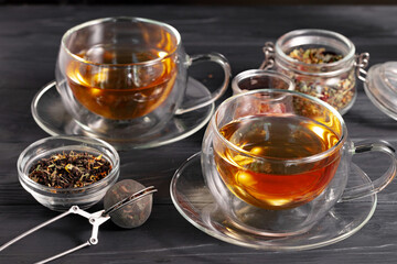 Black tea in cup on the table