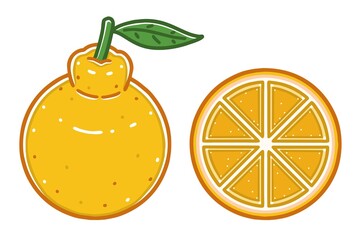 Hallabong. A dicotyledonous plant, a patient-free tree, and mandarin oranges. It is mainly grown in Jeju Island. Vector illustrations set.