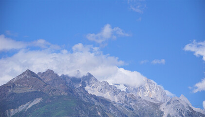 Panoramic view of snow-capped mountain peaks